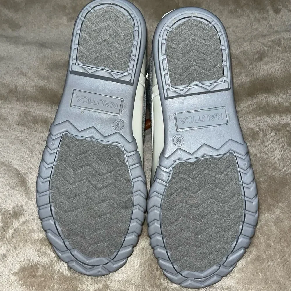 Nautica Womens Size 6 Wooley‎ Quilted Lace Up Fleece Lined Boots Gray White